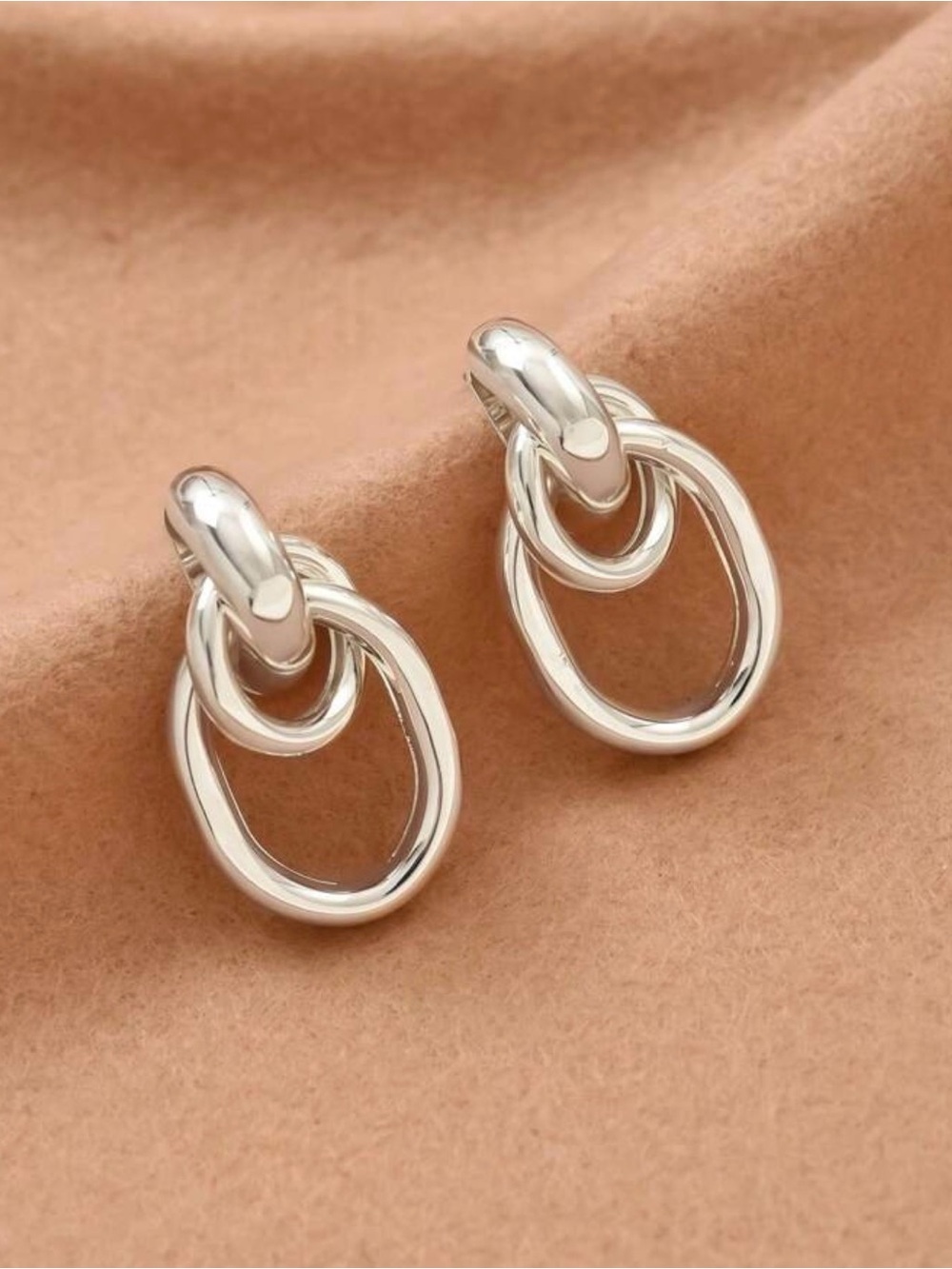 Silver Double Loop Drop Earrings